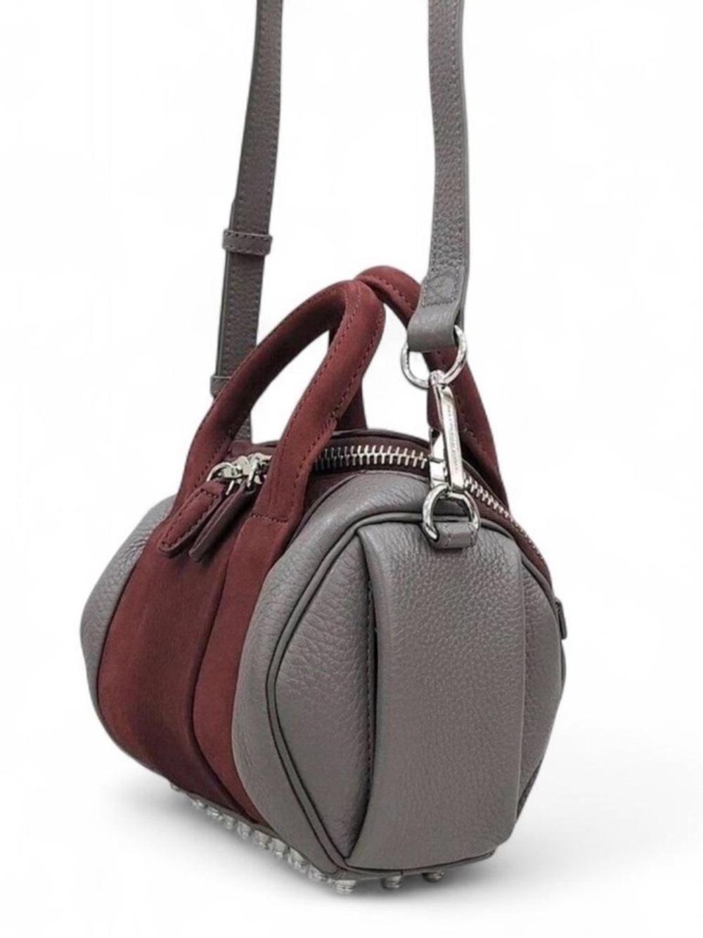 Alexander Wang NWT Rockie Mini Duffle Two Tone Crossbody Bag Burgundy Grey